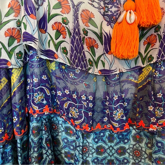 Hemant & Nandita Istanbul Silk Multi Color Print Tiered Mini Dress Size S - Picture 5 of 10